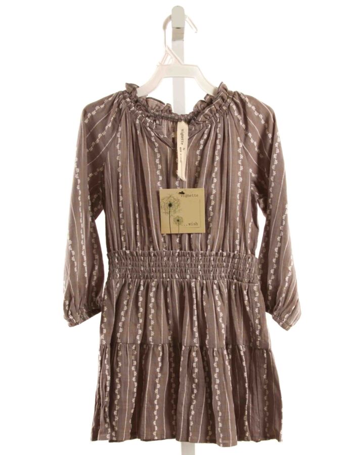 VIGNETTE  GRAY  STRIPED SMOCKED DRESS