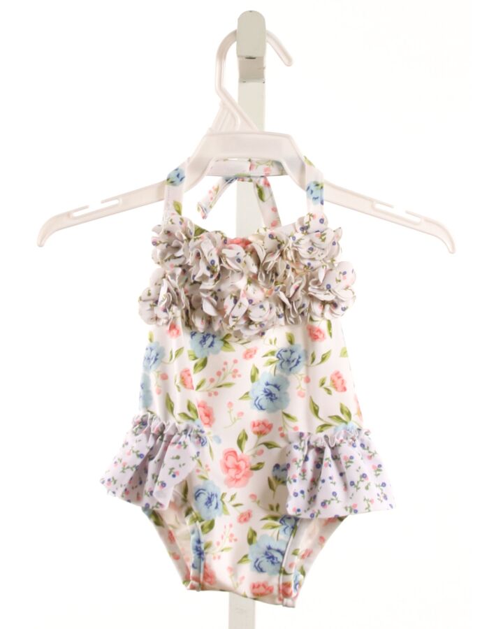 MUD PIE  WHITE  FLORAL  1-PIECE SWIMSUIT WITH RUFFLE