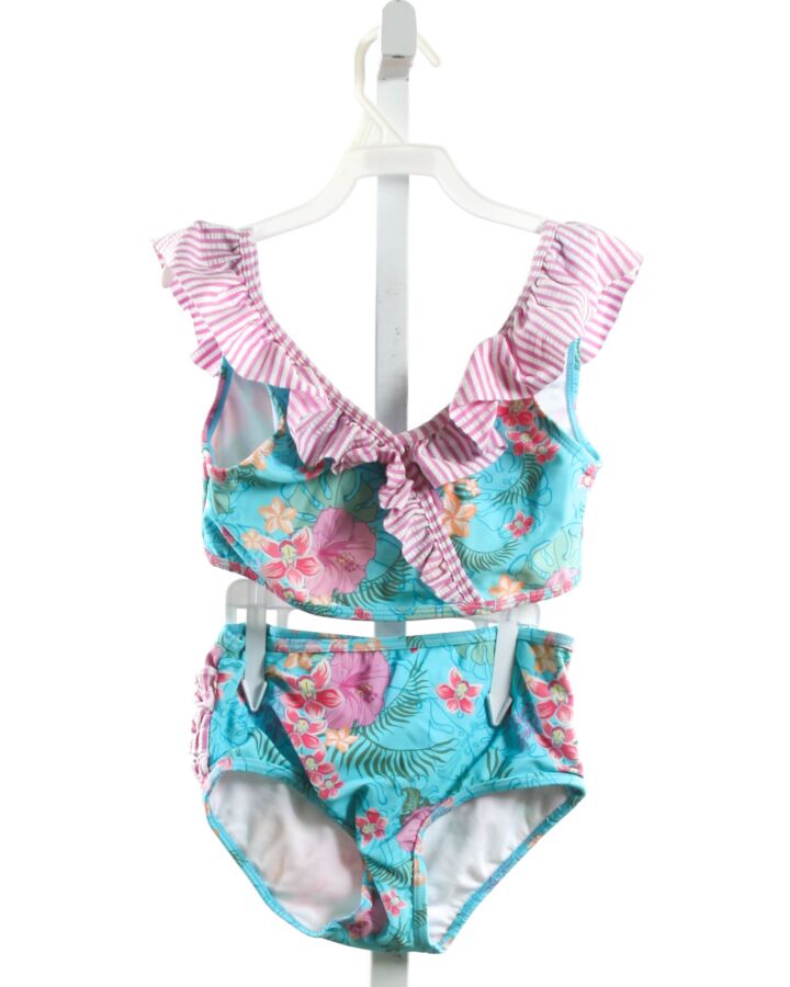 RUFFLE BUTTS  AQUA  FLORAL  2-PIECE SWIMSUIT