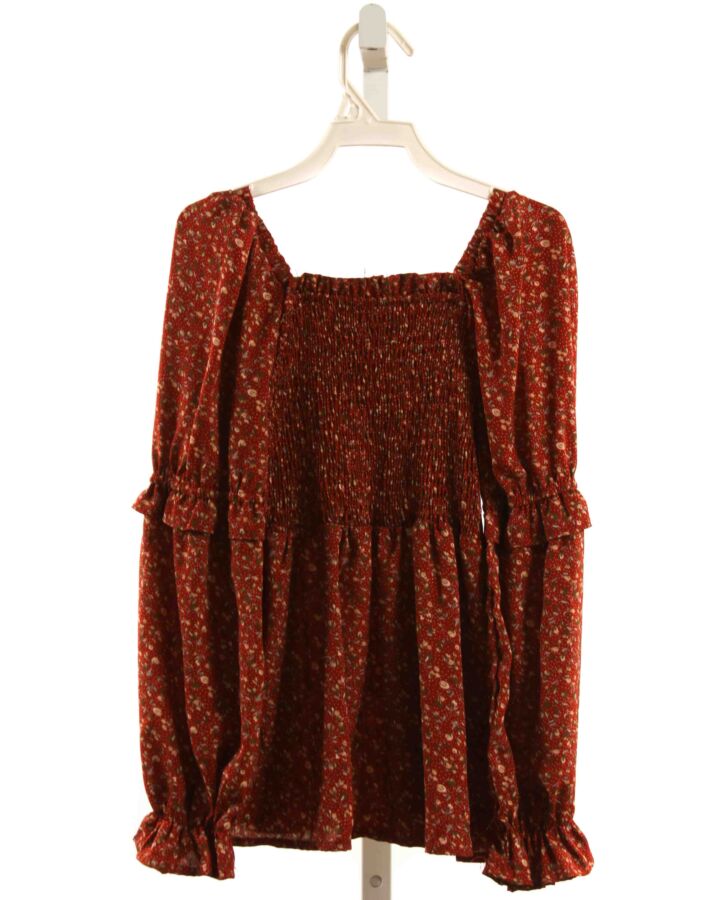 HAYDEN GIRLS  MAROON  FLORAL SMOCKED DRESS SHIRT