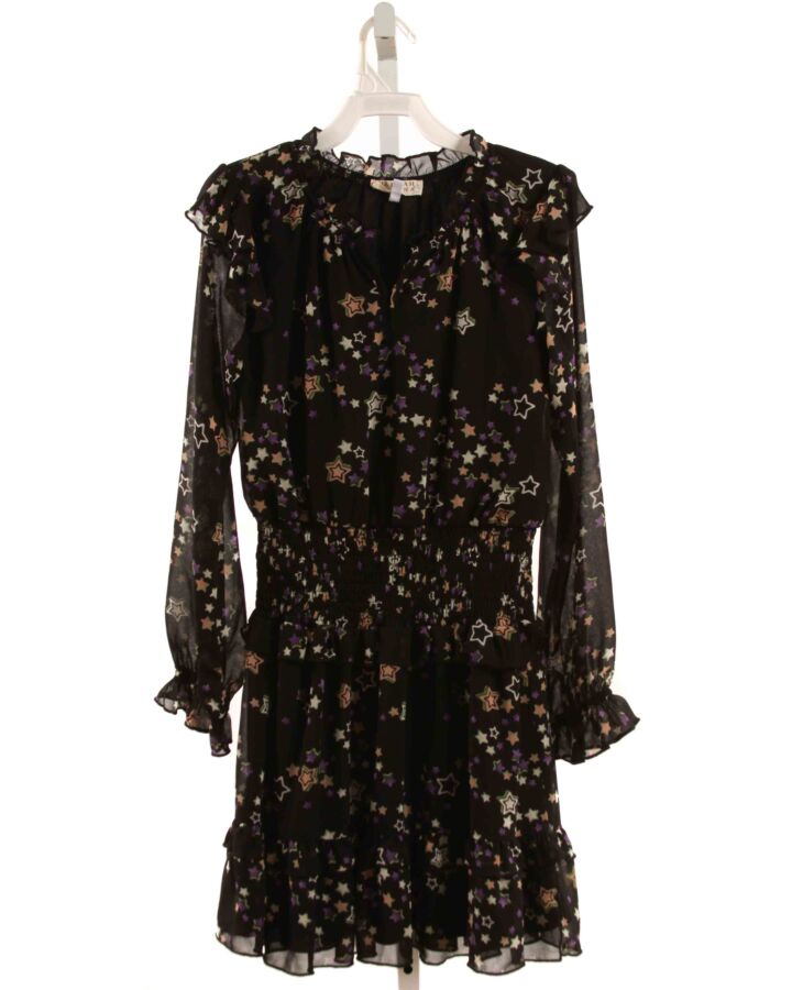 SARA SARA  BLACK   SMOCKED DRESS WITH RUFFLE