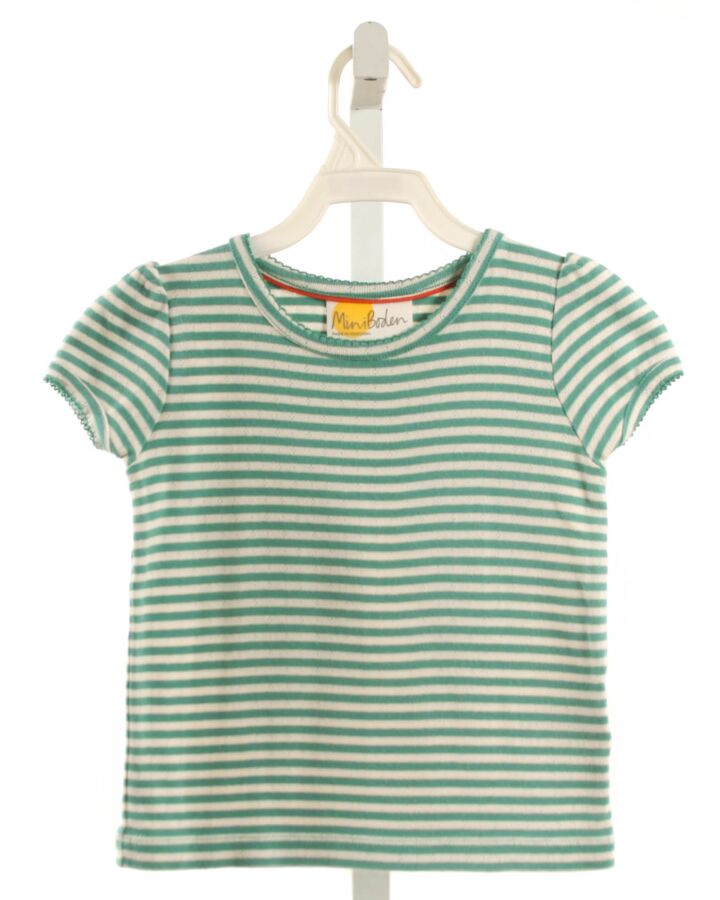 MINI BODEN  GREEN  STRIPED  KNIT SS SHIRT WITH PICOT STITCHING