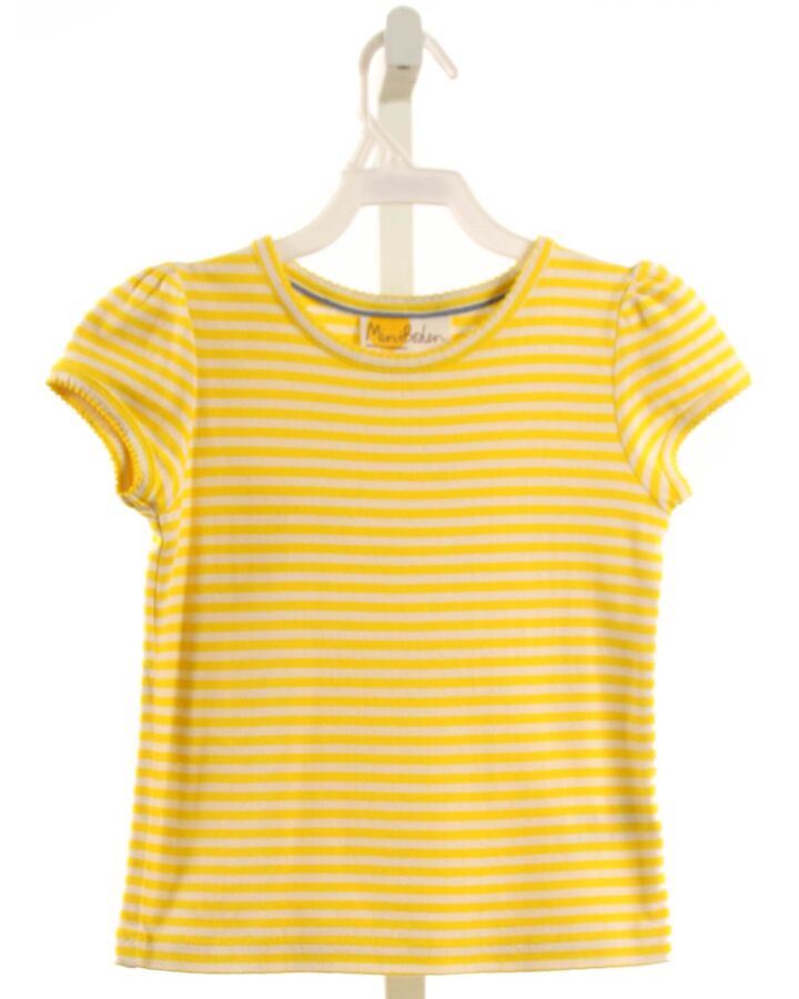 MINI BODEN  YELLOW  STRIPED  KNIT SS SHIRT WITH PICOT STITCHING