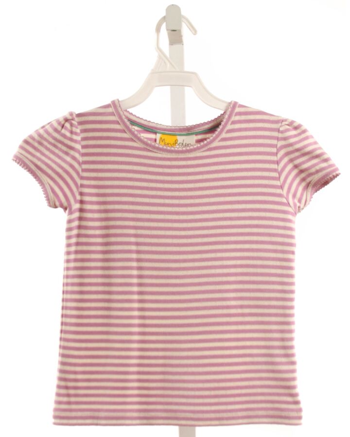 MINI BODEN  LAVENDER  STRIPED  KNIT SS SHIRT WITH PICOT STITCHING