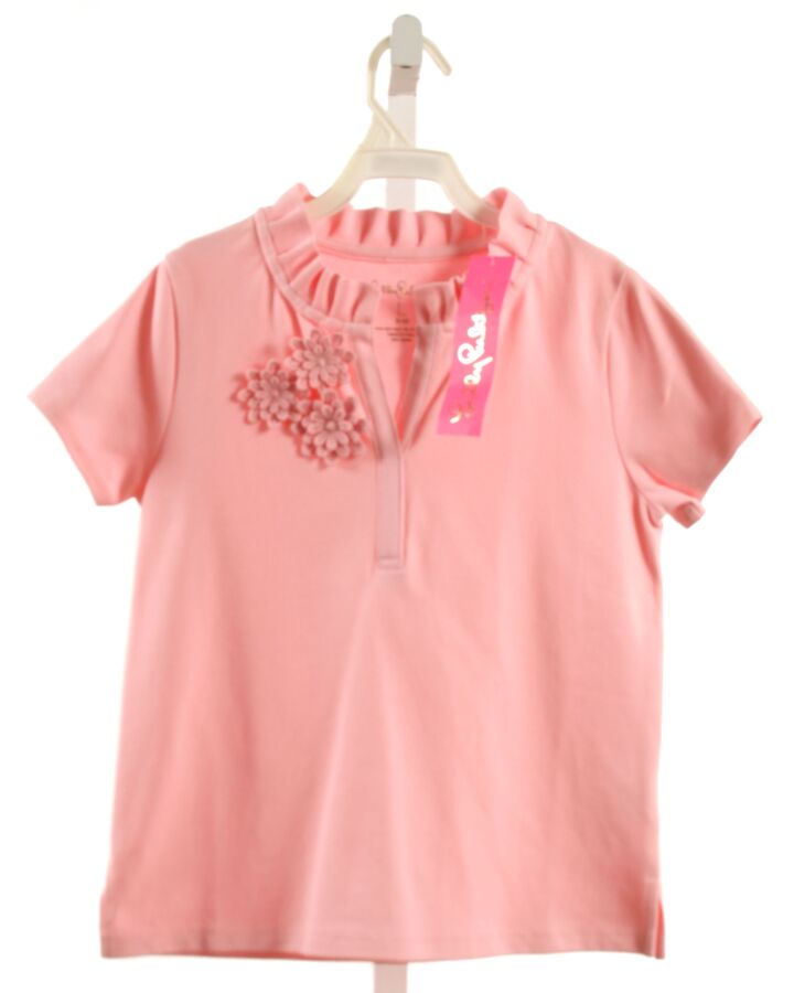 LILLY PULITZER  PINK  FLORAL APPLIQUED KNIT SS SHIRT