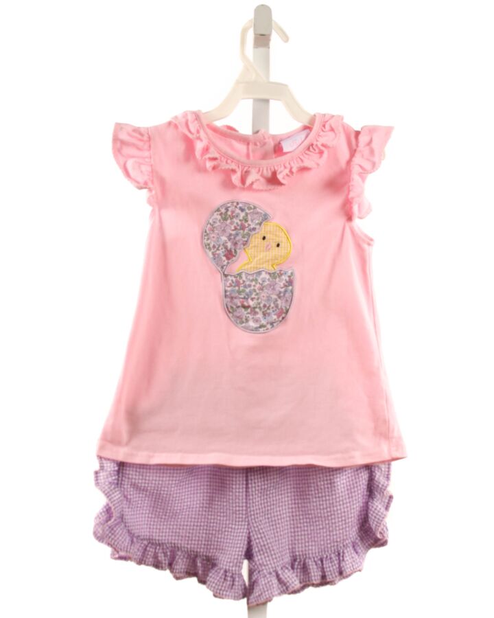 STITCHY FISH  PINK   APPLIQUED 2-PIECE OUTFIT WITH PICOT STITCHING