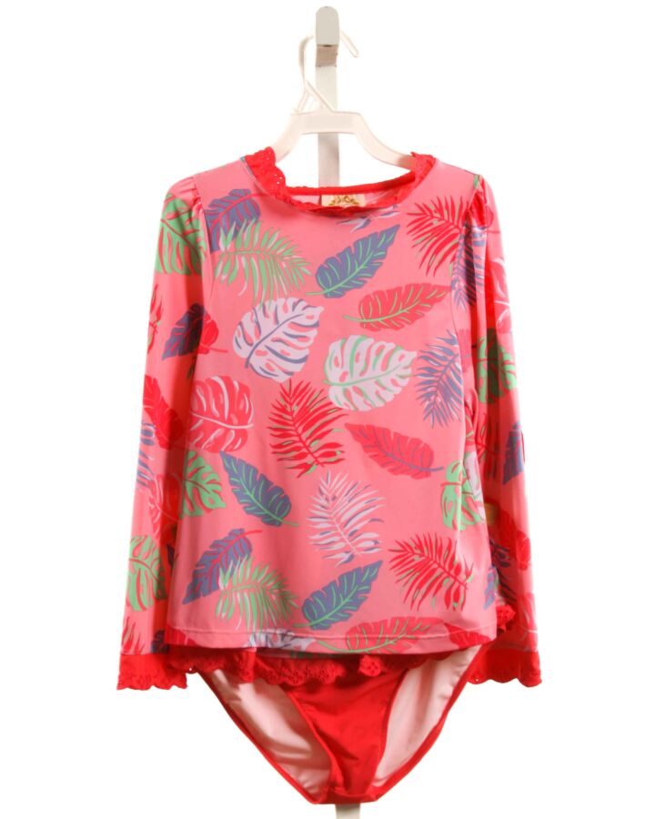 THE BEAUFORT BONNET COMPANY  HOT PINK  FLORAL  2-PIECE SWIMSUIT WITH EYELET TRIM