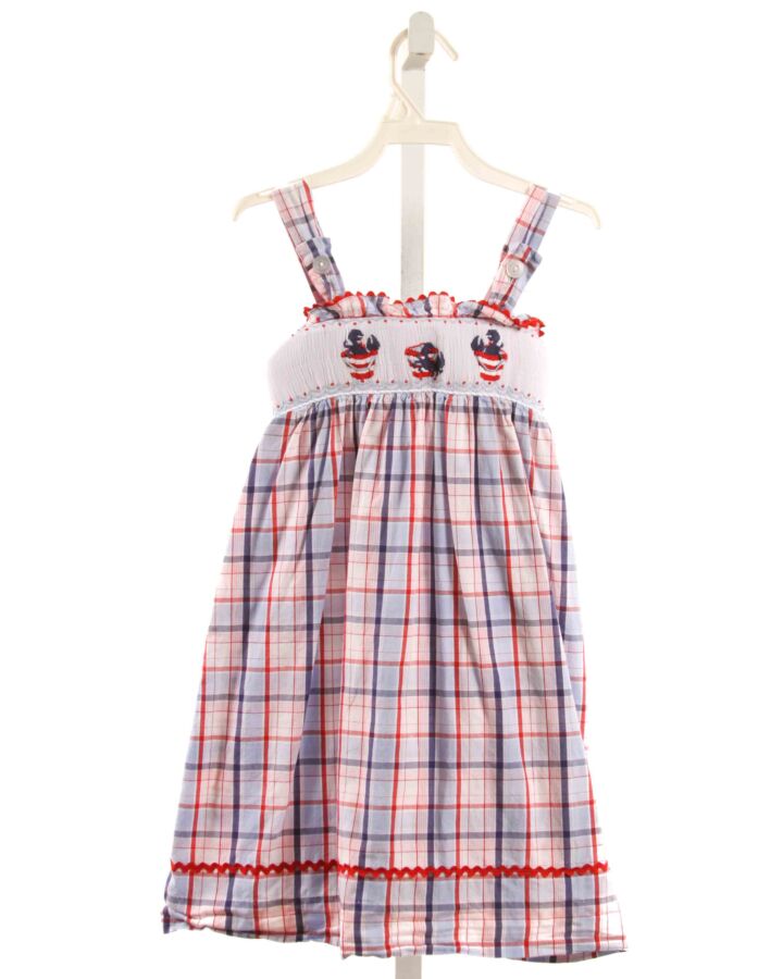 SHRIMP & GRITS  BLUE  PLAID SMOCKED DRESS WITH RIC RAC