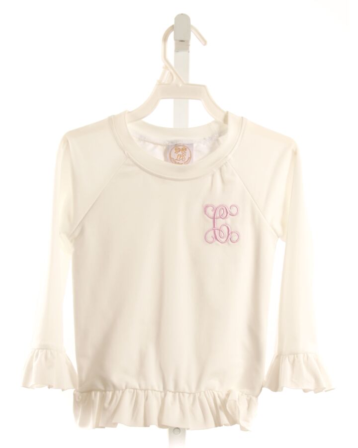 LITTLE BEAR SMOCKS  WHITE   EMBROIDERED RASH GUARD WITH RUFFLE