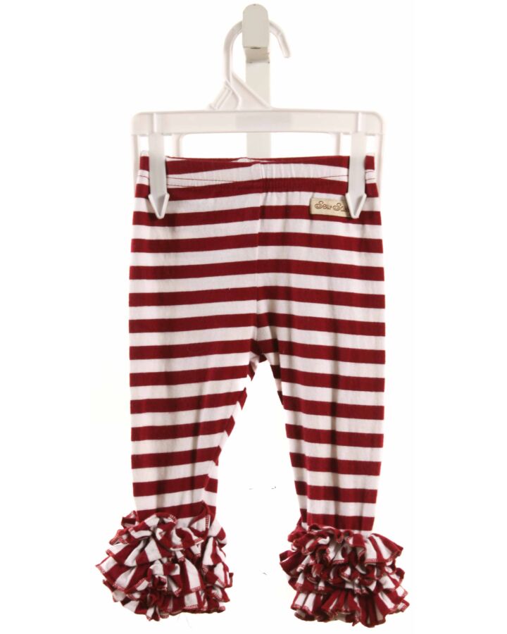SEW SASSY  MAROON  STRIPED  LEGGINGS WITH RUFFLE