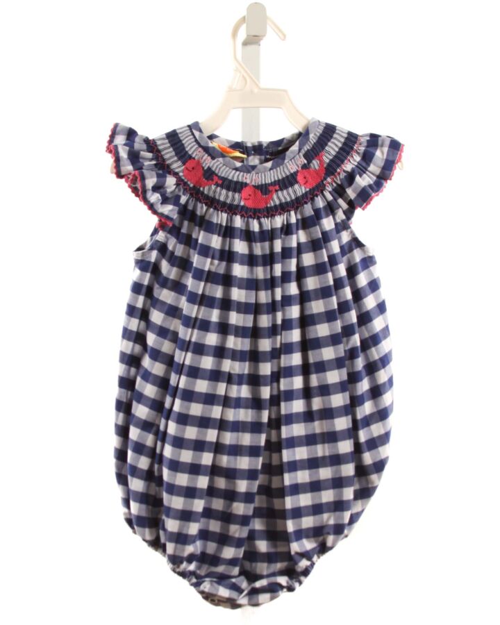 SOUTHERN SUNSHINE KIDS  NAVY  GINGHAM SMOCKED BUBBLE WITH RIC RAC