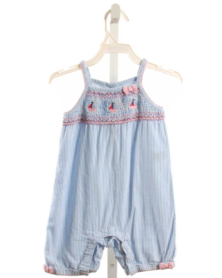 JOJO MAMAN BEBE  BLUE  STRIPED  ROMPER WITH PICOT STITCHING