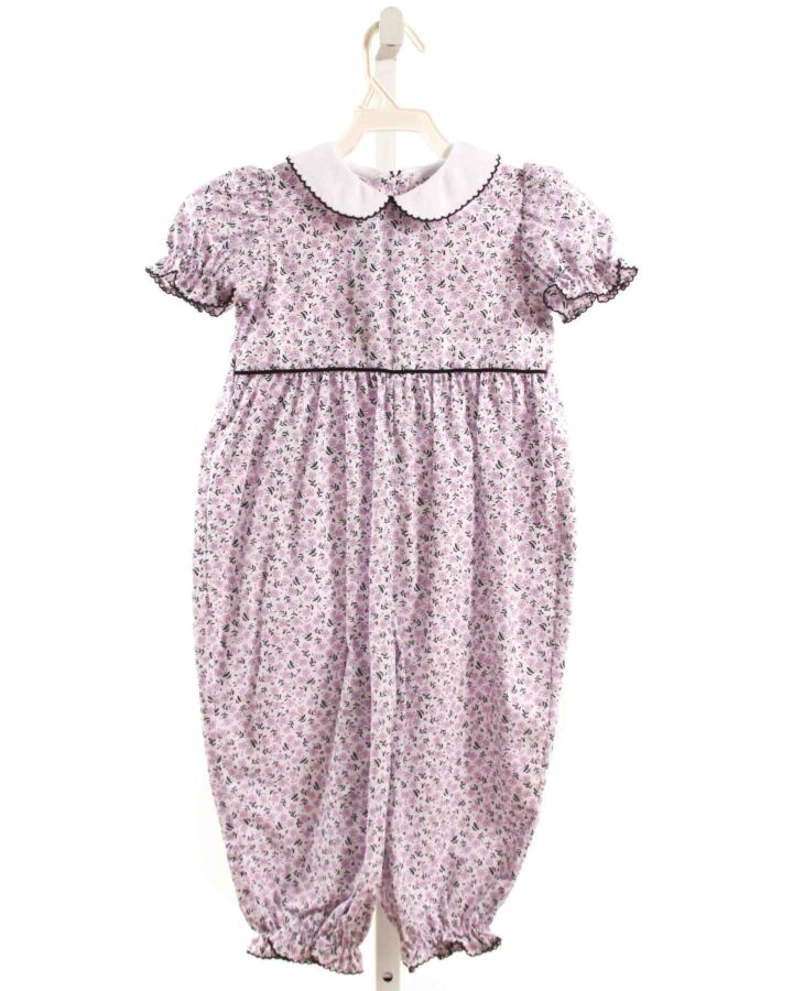 SHRIMP & GRITS  LAVENDER  FLORAL  ROMPER WITH PICOT STITCHING