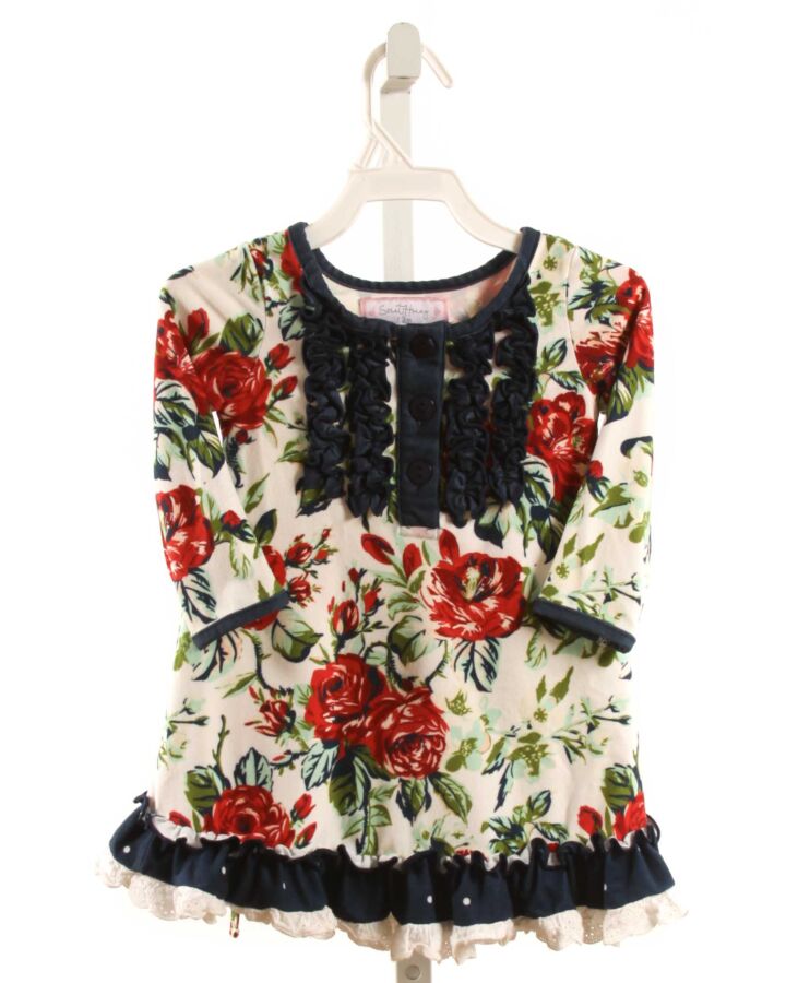 SWEET HONEY  RED  FLORAL  KNIT DRESS WITH EYELET TRIM