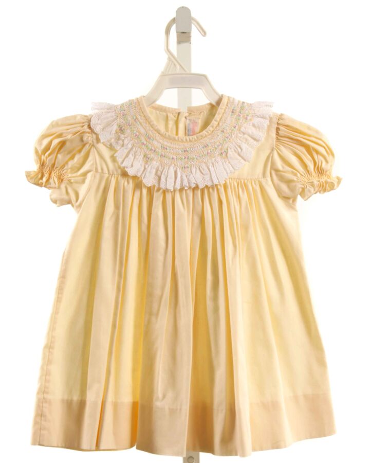 HOUSE OF HATTEN  PALE YELLOW   SMOCKED DRESS WITH EYELET TRIM