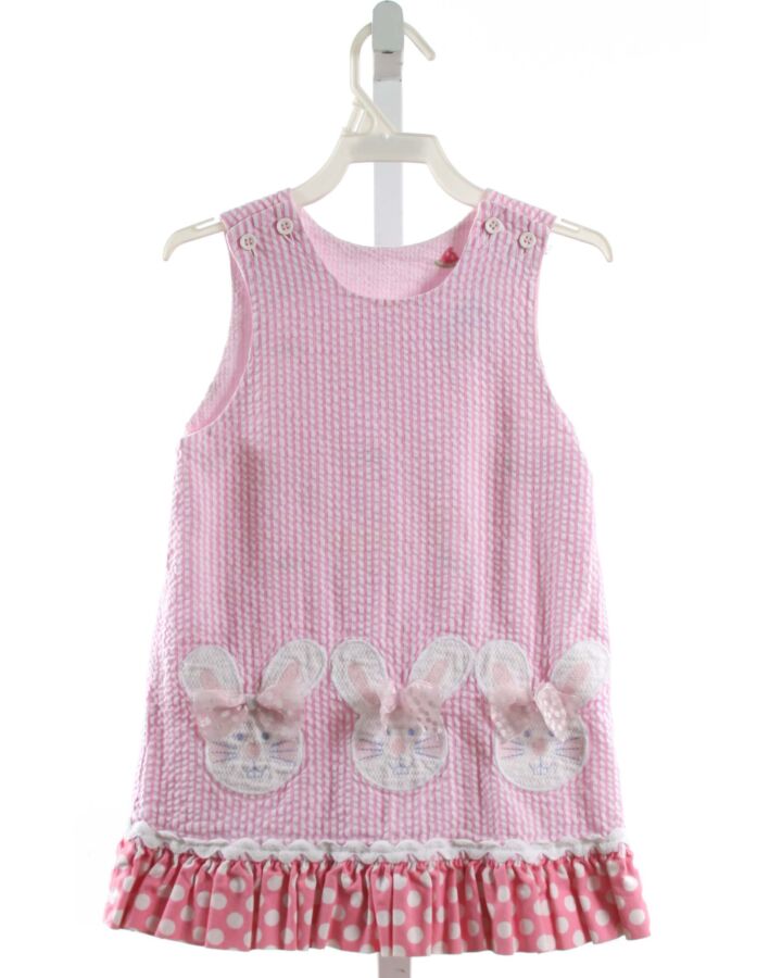 BAILEY BOYS  PINK SEERSUCKER STRIPED APPLIQUED DRESS