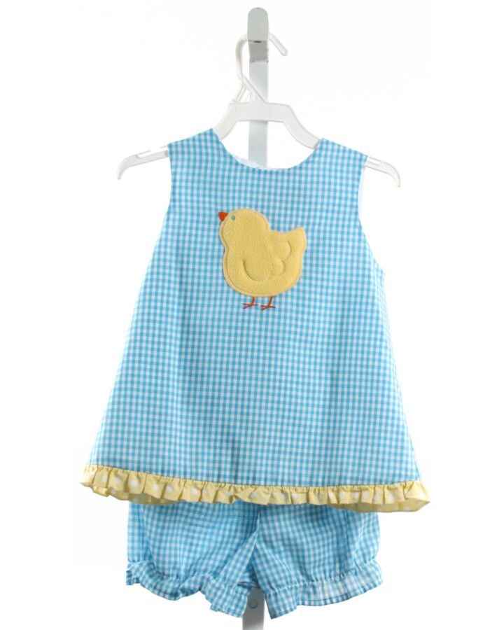 BAILEY BOYS  AQUA  GINGHAM APPLIQUED 2-PIECE OUTFIT