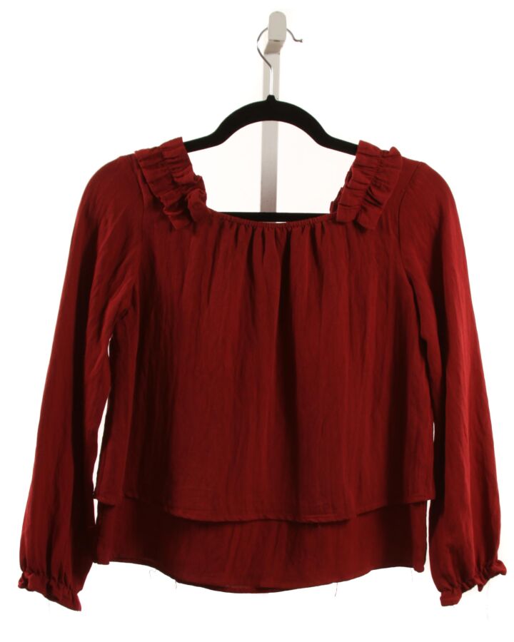 HAYDEN GIRLS  MAROON    SHIRT-LS WITH RUFFLE