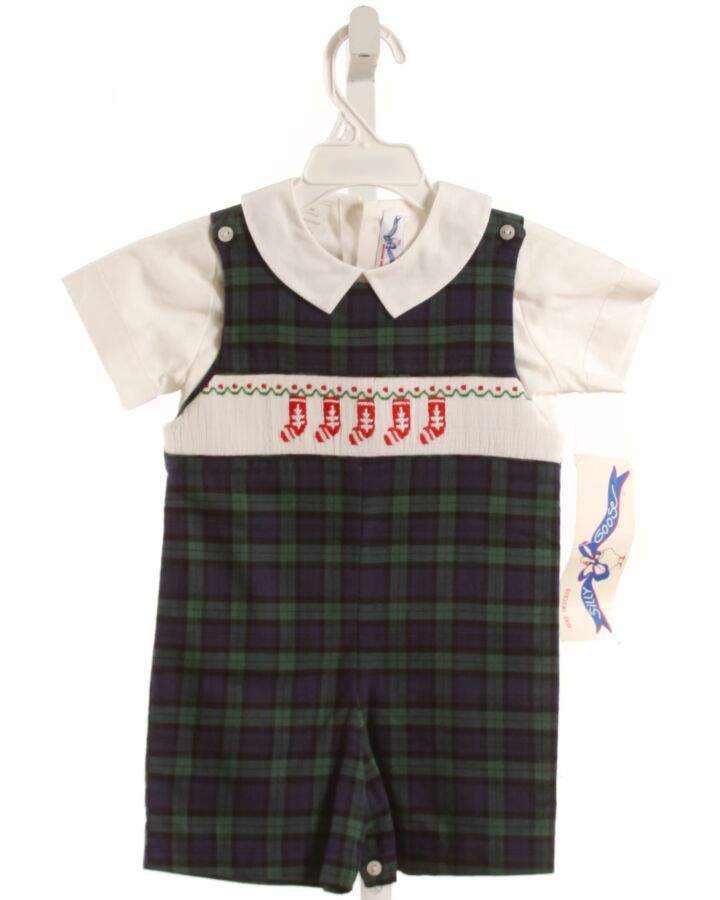 SILLY GOOSE  NAVY  PLAID SMOCKED SHORTALL