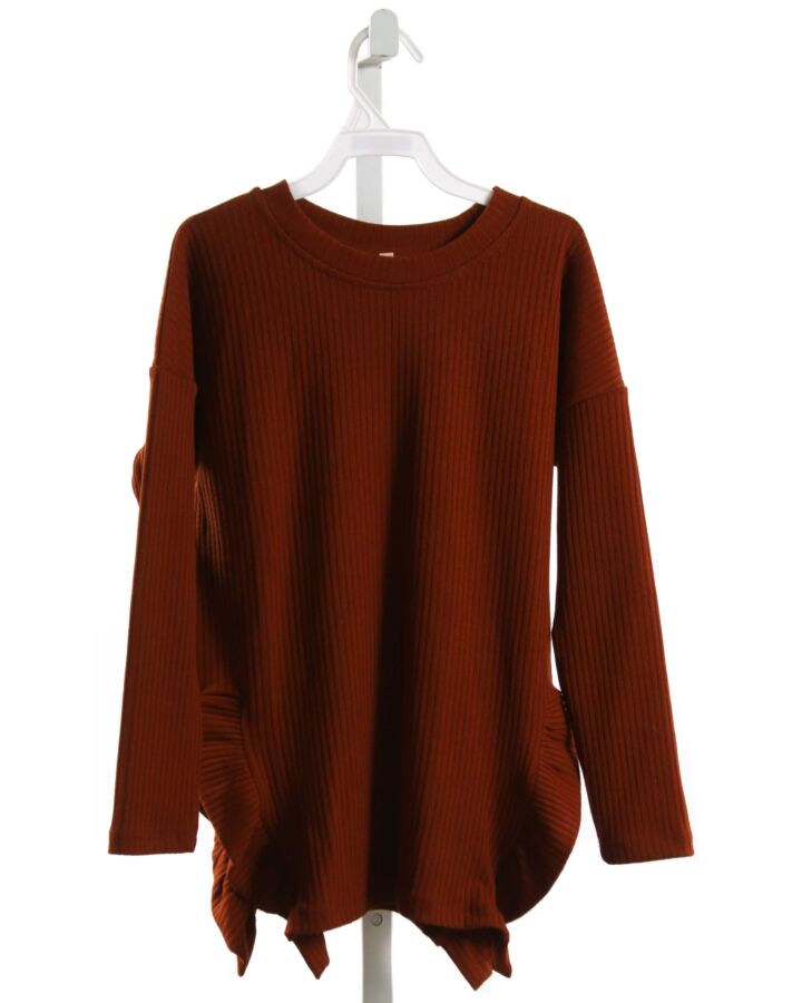 HAYDEN GIRLS  BROWN    KNIT LS SHIRT WITH RUFFLE