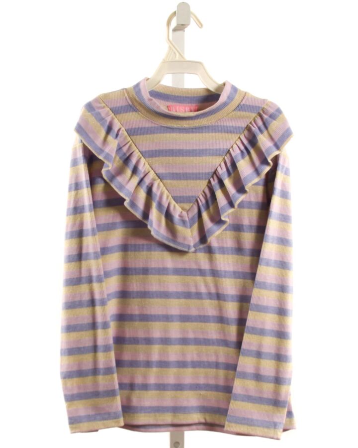 BISBY BY LITTLE ENGLISH  LAVENDER  STRIPED  KNIT LS SHIRT WITH RUFFLE