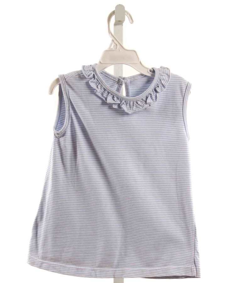 PEGGY GREEN  BLUE KNIT STRIPED  SLEEVELESS SHIRT WITH RUFFLE