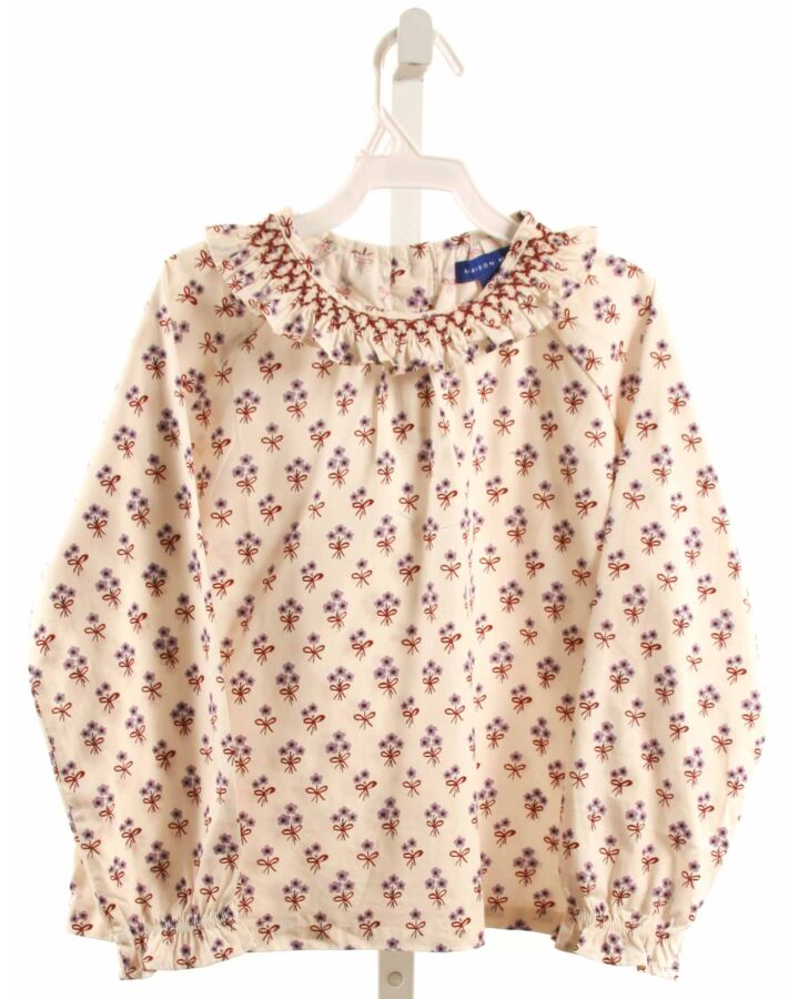 MAISON ME  PURPLE  FLORAL SMOCKED DRESS SHIRT WITH RUFFLE
