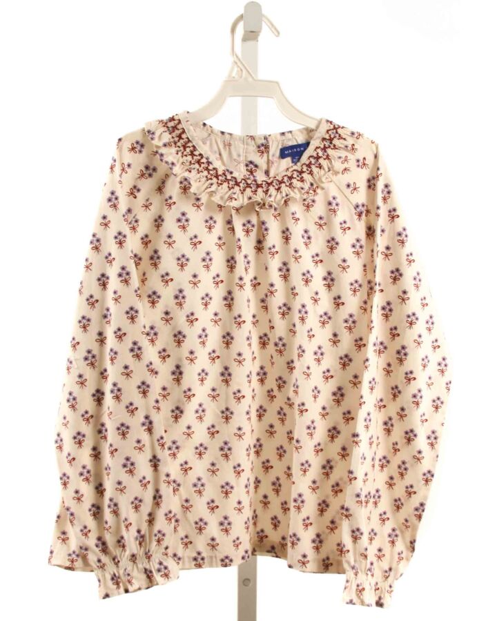 MAISON ME  PURPLE  FLORAL SMOCKED DRESS SHIRT WITH RUFFLE