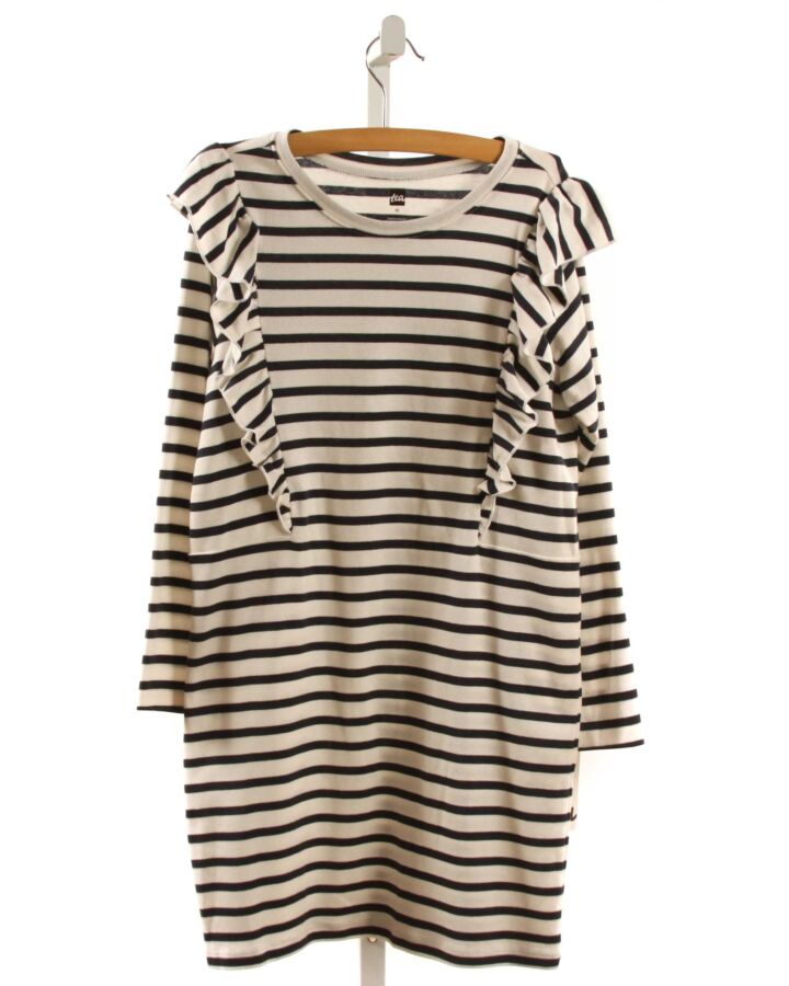 TEA  WHITE  STRIPED  KNIT DRESS WITH RUFFLE
