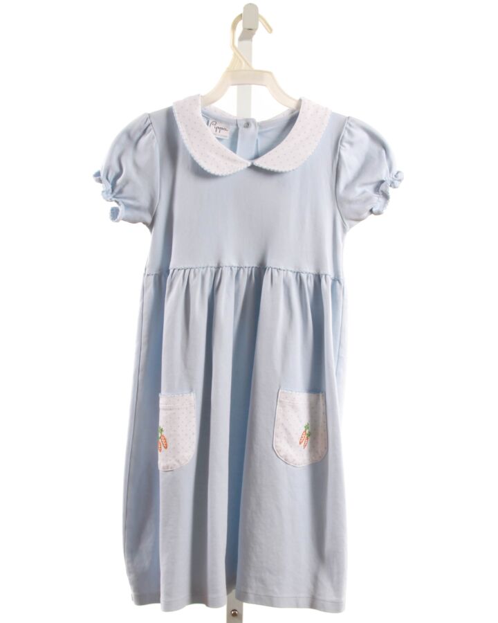 PIPPA LAYETTE + LOUNGE  LT BLUE   EMBROIDERED KNIT DRESS WITH PICOT STITCHING