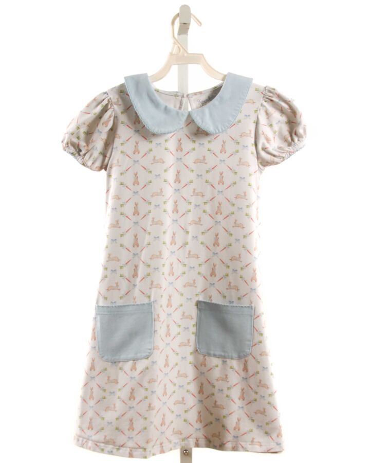 SERENDIPITY  LT BLUE  PRINT  KNIT DRESS WITH PICOT STITCHING