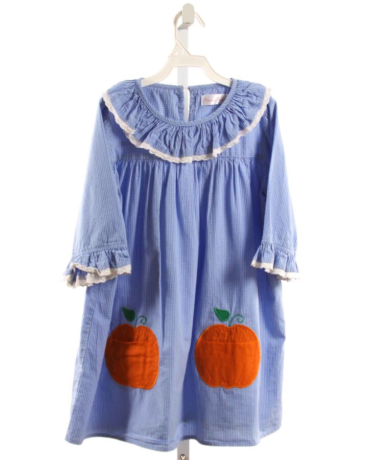 FRANCES ROSE  BLUE  PLAID  DRESS WITH EYELET TRIM