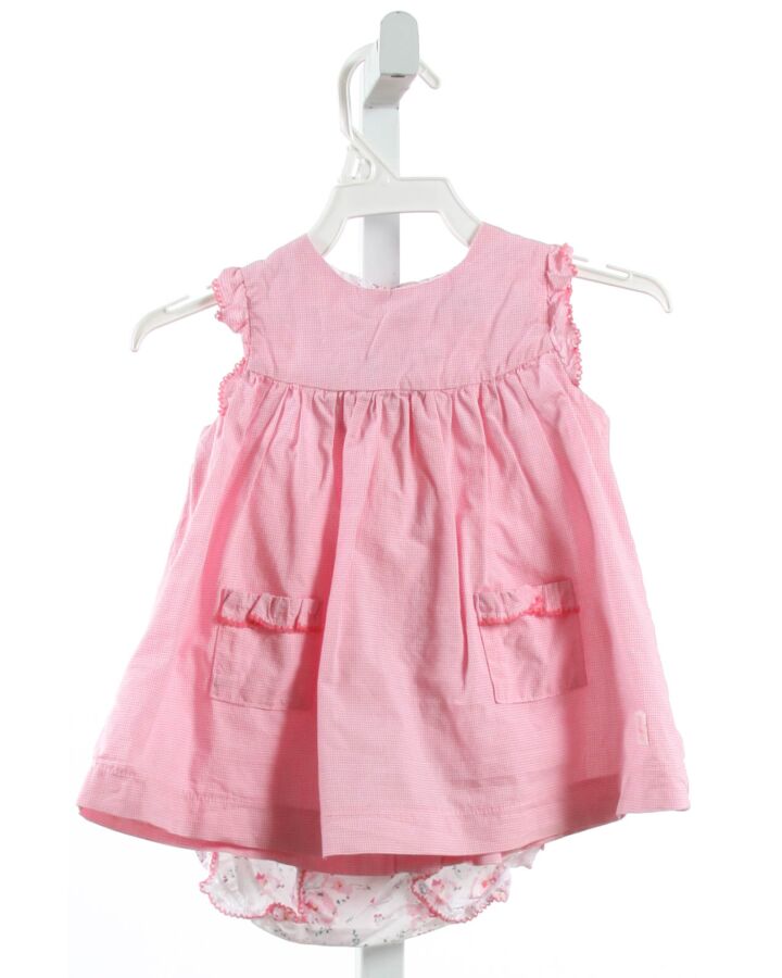 PETIT BATEAU  PINK  MICROCHECK  DRESS WITH PICOT STITCHING