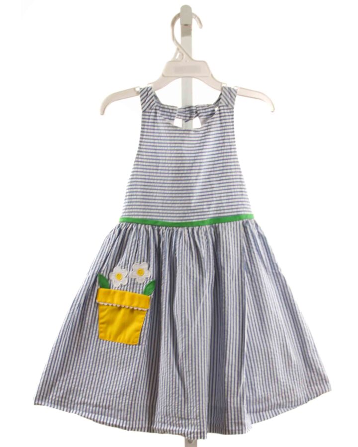 FLORENCE EISEMAN  BLUE SEERSUCKER STRIPED APPLIQUED DRESS