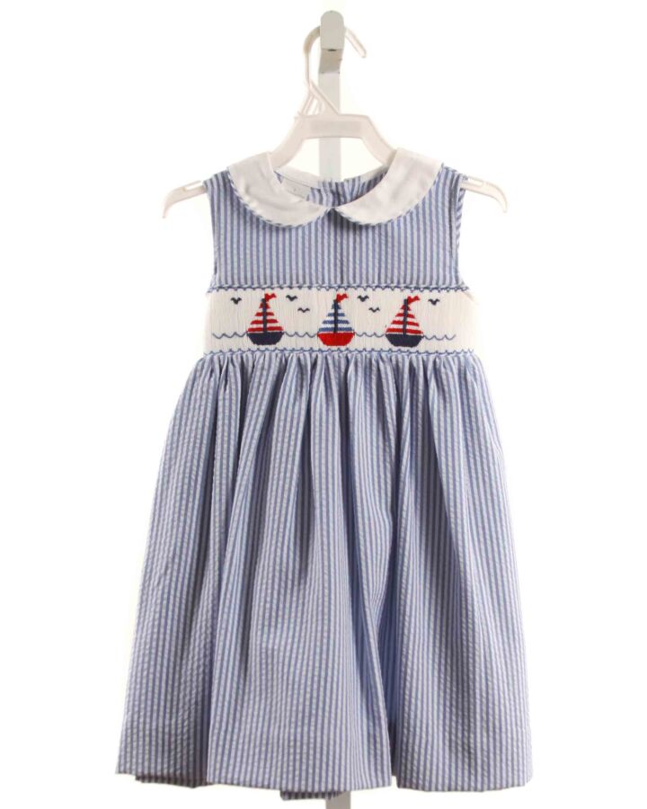SIMI BABY  BLUE SEERSUCKER STRIPED SMOCKED DRESS