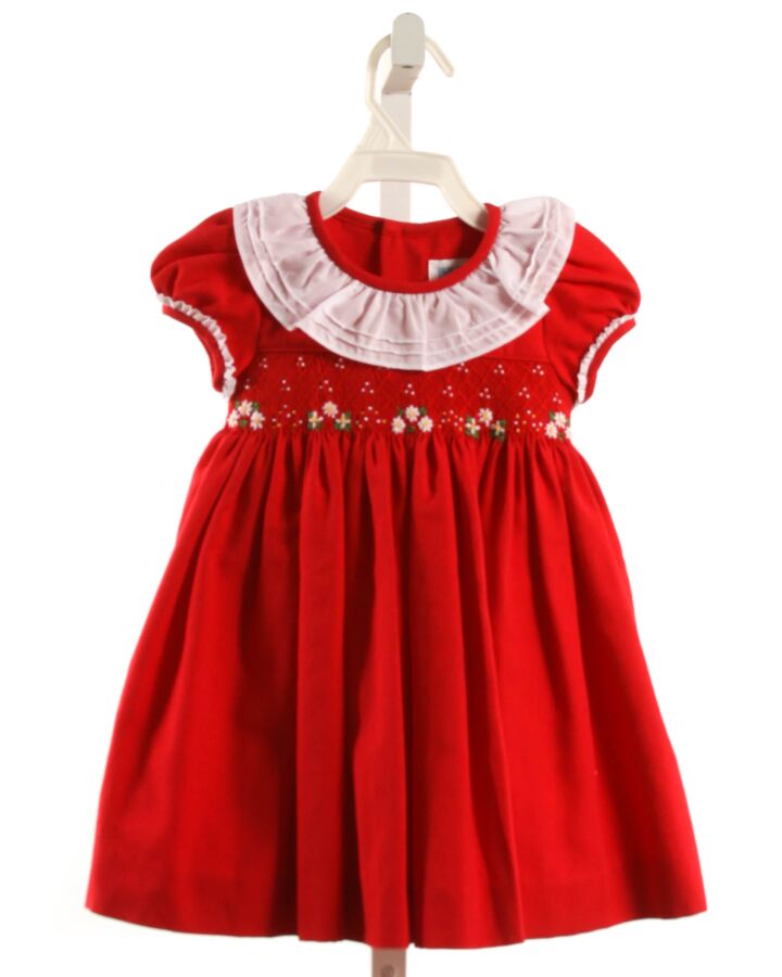 LULI & ME  RED   SMOCKED DRESS WITH RUFFLE