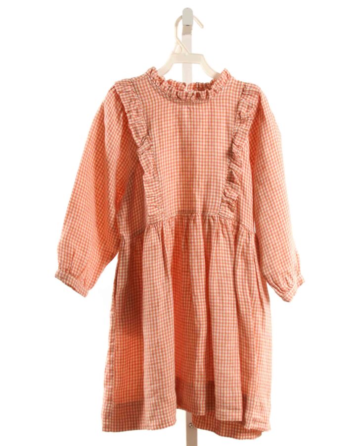 SOOR PLOOM  ORANGE LINEN GINGHAM  DRESS WITH RUFFLE