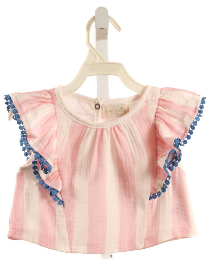 MIKI MIETTE  LT PINK  STRIPED  SLEEVELESS SHIRT WITH RUFFLE