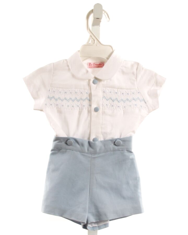 LA COQUETA  LT BLUE LINEN  SMOCKED 2-PIECE OUTFIT