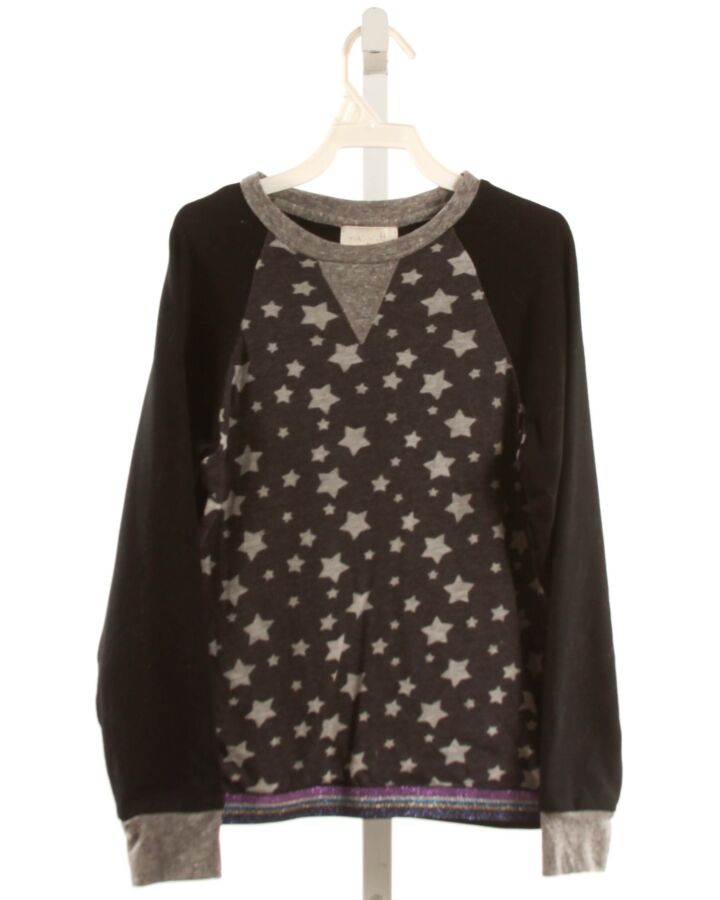 MIKI MIETTE  BLACK   PRINTED DESIGN KNIT LS SHIRT