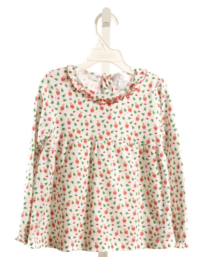 THE PROPER PEONY  RED KNIT  PRINTED DESIGN KNIT LS SHIRT WITH PICOT STITCHING