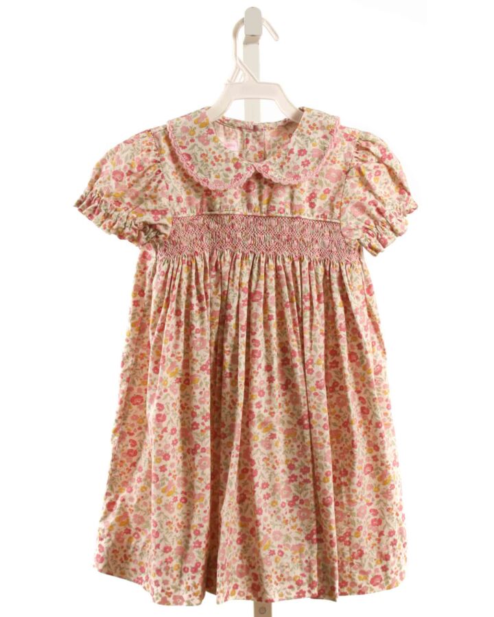 PEGGY GREEN  PINK  FLORAL  DRESS WITH PICOT STITCHING
