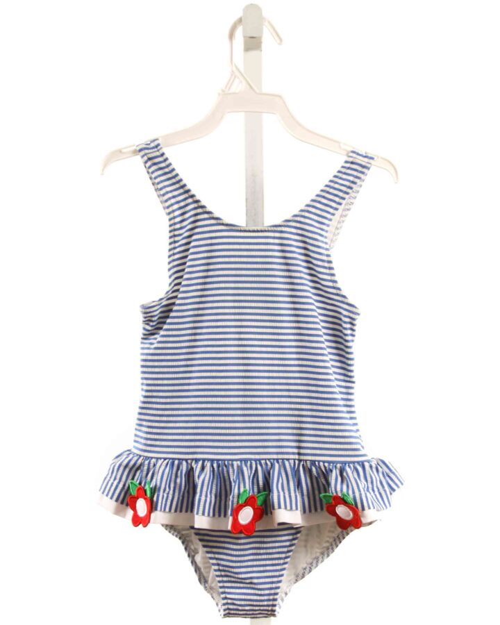 FLORENCE EISEMAN  BLUE SEERSUCKER STRIPED  1-PIECE SWIMSUIT