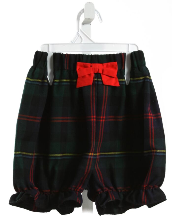 THE BEAUFORT BONNET COMPANY  FOREST GREEN  PLAID  BLOOMERS WITH BOW