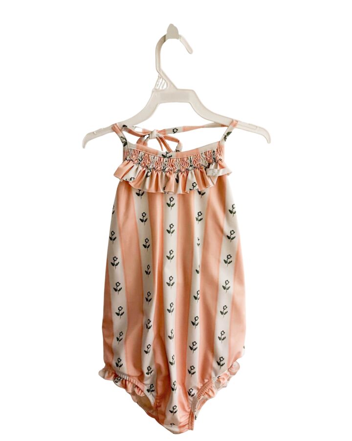 SUN HOUSE CHILDREN'S  PINK  FLORAL  1-PIECE SWIMSUIT WITH RUFFLE