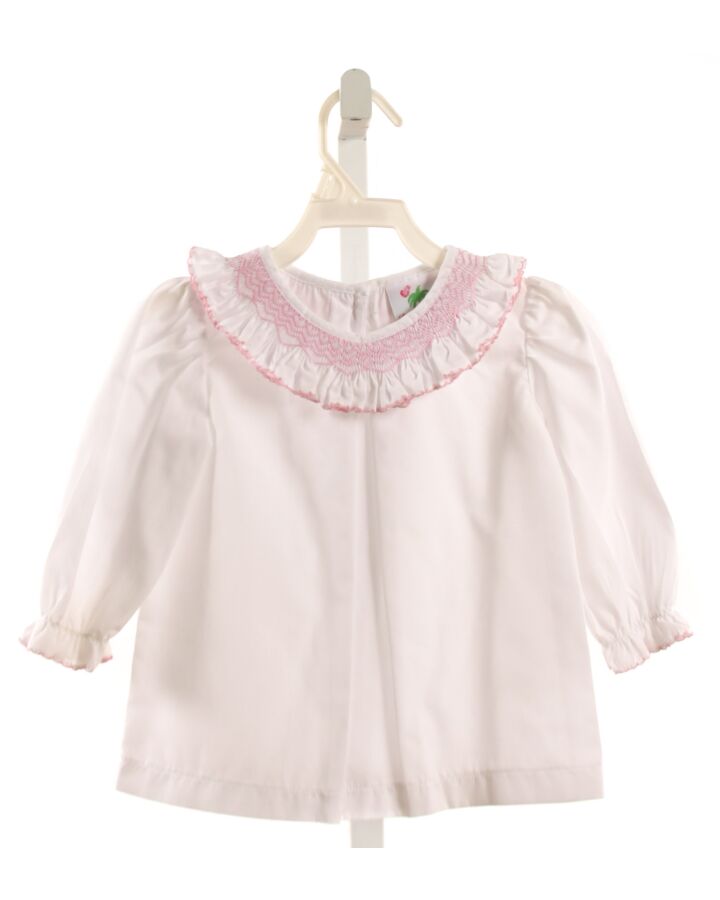 SHRIMP & GRITS  WHITE   SMOCKED SHIRT-LS WITH PICOT STITCHING