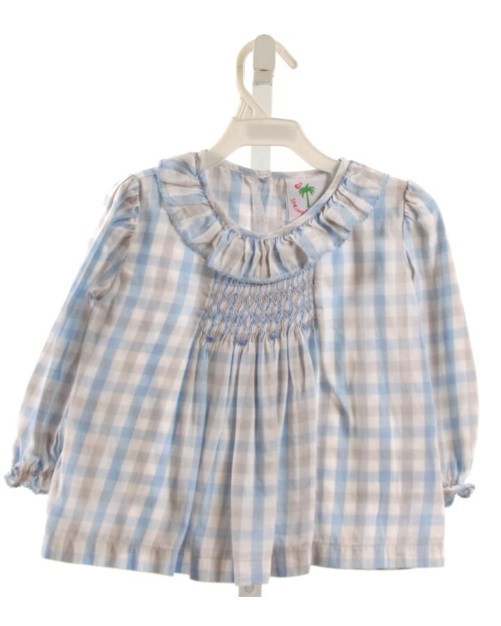 SHRIMP & GRITS  BLUE  PLAID SMOCKED SHIRT-LS WITH PICOT STITCHING
