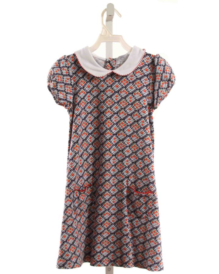 THE PROPER PEONY  BLUE KNIT  PRINTED DESIGN DRESS WITH PICOT STITCHING