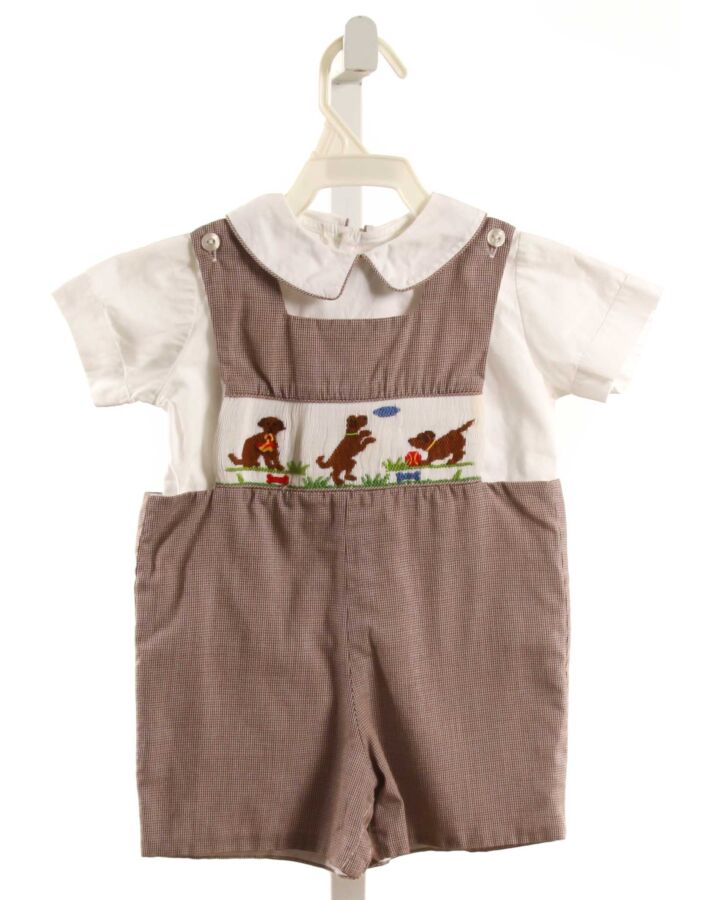SILLY GOOSE  BROWN  MICROCHECK SMOCKED SHORTALL
