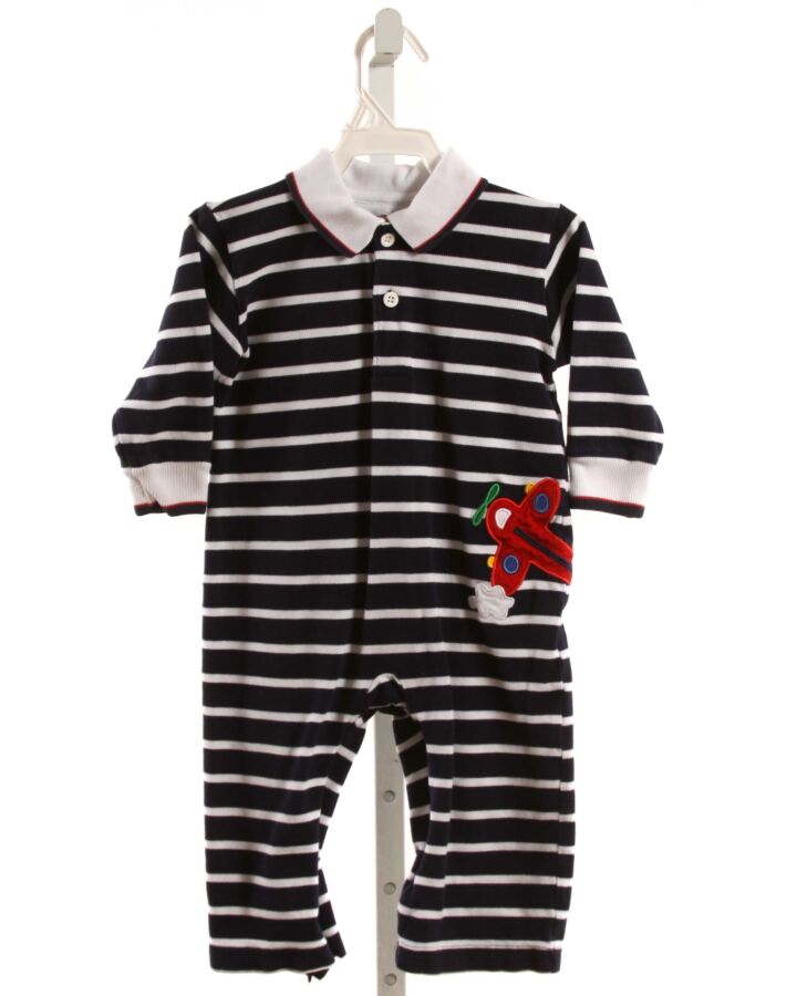 FLORENCE EISEMAN  NAVY PIQUE STRIPED APPLIQUED KNIT ROMPER